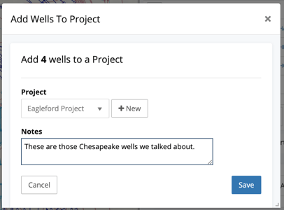 Well List Add to Project Dialog