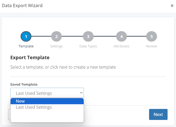 How do I save my export configuration as a template?